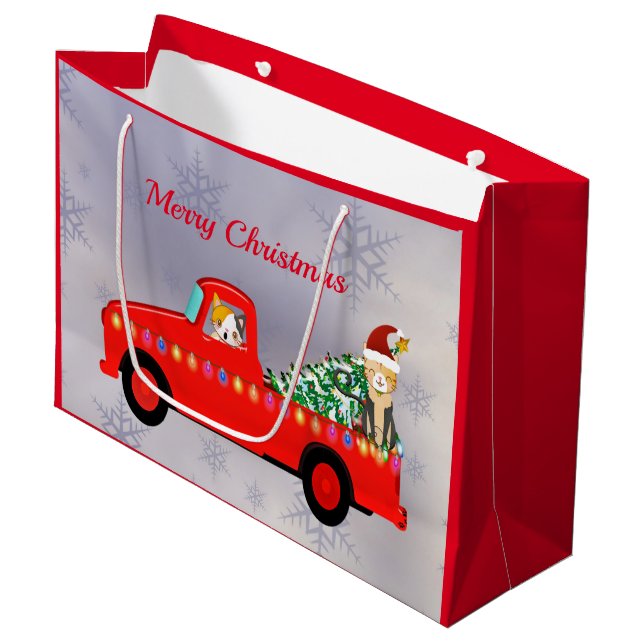 Grand Sac Cadeau Chats de Camion Rouge Cute Noël (Devant Angle)