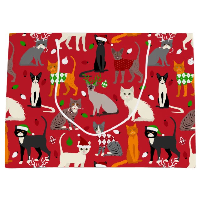 Grand Sac Cadeau Chats de Noël (Devant)