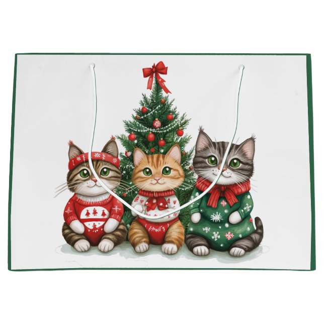 Grand Sac Cadeau Chats de Noël mignons (Devant)