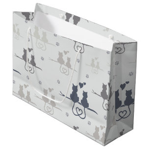 Grand Sac Cadeau Chats en amour Animaux modernes Silhouette Motif