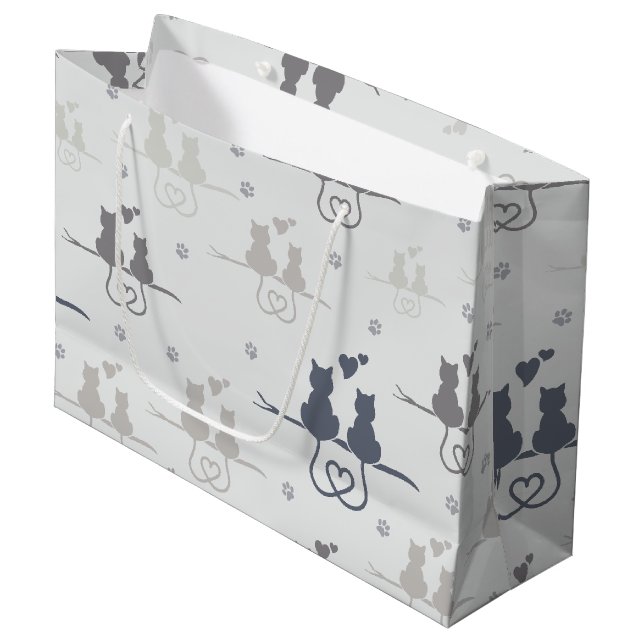 Grand Sac Cadeau Chats en amour Animaux modernes Silhouette Motif (Devant Angle)