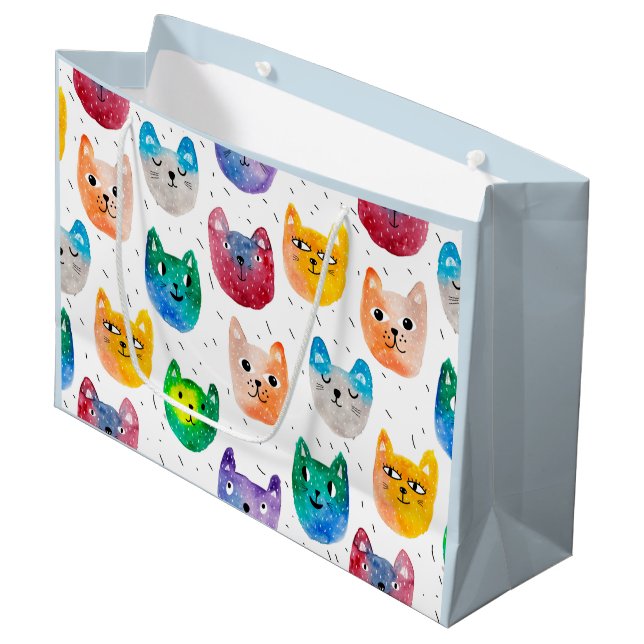 Grand Sac Cadeau Chats et amis à l'aquarelle (Devant Angle)