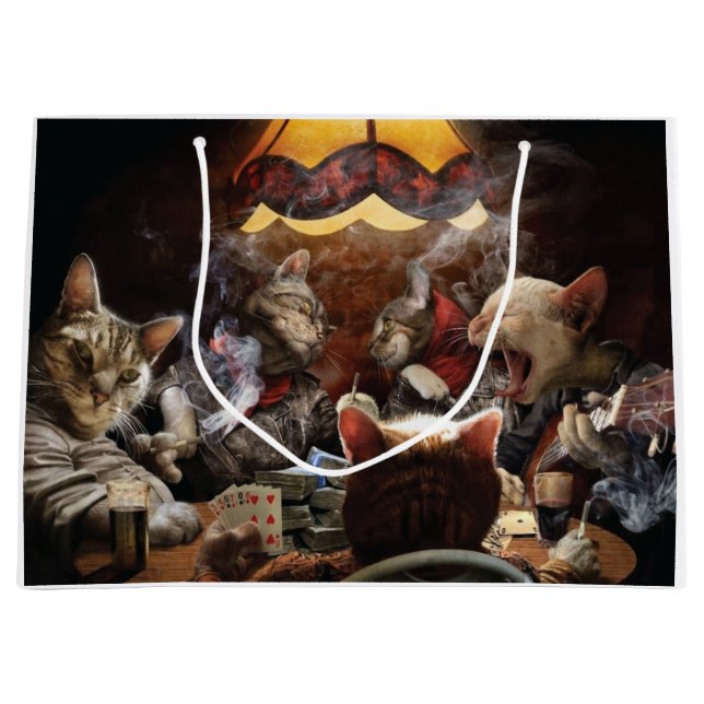 Grand Sac Cadeau Chats jouant au poker (Devant)