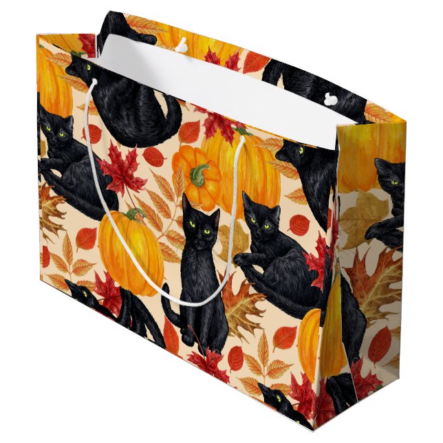Grand Sac Cadeau Chats noirs et citrouilles (Dos Angle)