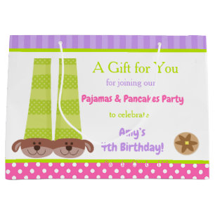 Grand Sac Cadeau Chaussons de chien Pyjamas & Pancakes Fête d'anniv
