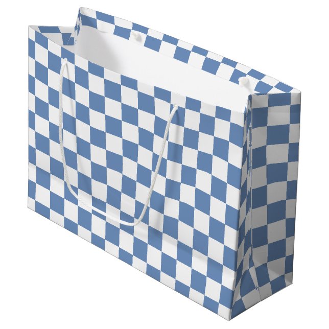 Grand Sac Cadeau Checkered Blue/Gray and White  (Devant Angle)