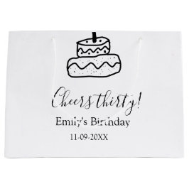 Grand Sac Cadeau Cheers thirty birthday cake black scribble hand