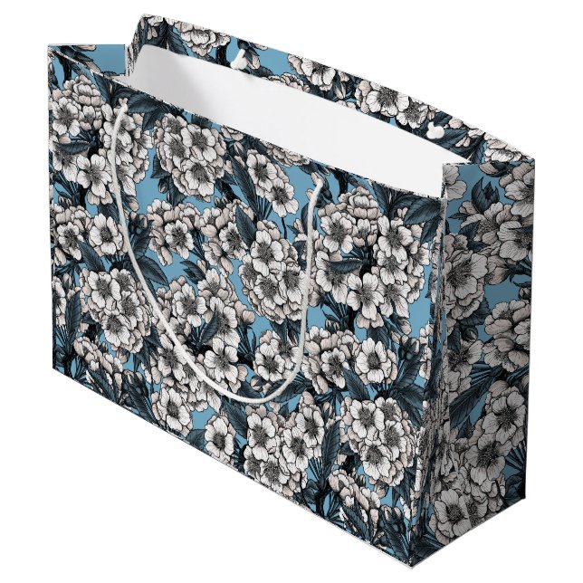 Grand Sac Cadeau Cherry blossom in white and blue (Dos Angle)