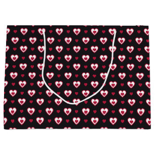 Grand Sac Cadeau Cherry Rouge & Blanc Double Coeurs Motifs