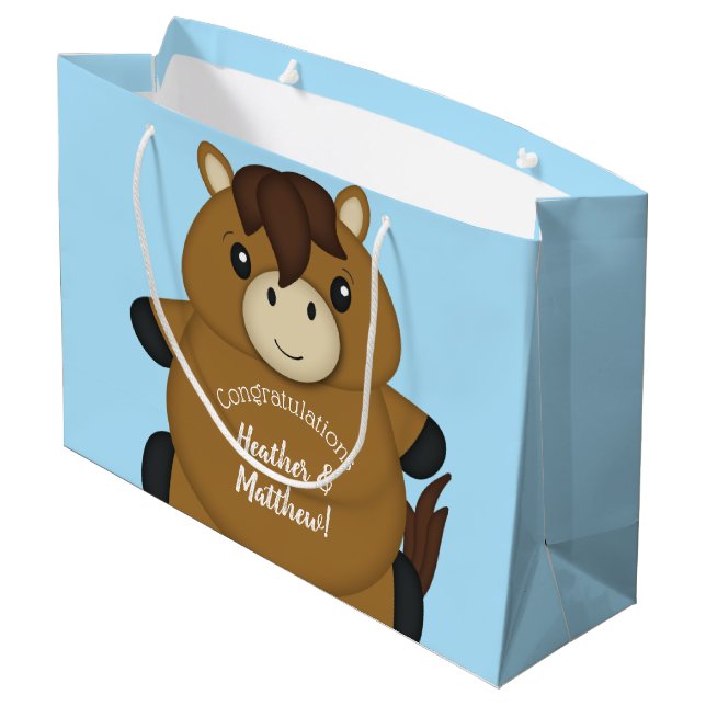 Grand Sac Cadeau Cheval Baby shower Blue Boy (Dos Angle)