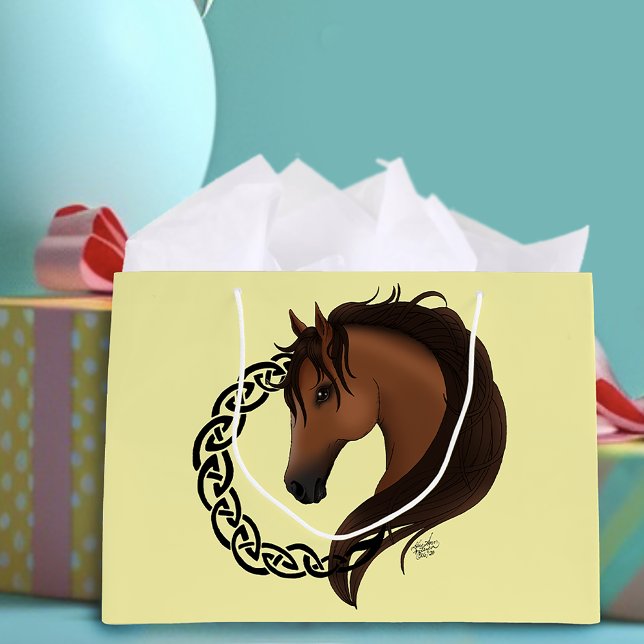 Grand Sac Cadeau Cheval Brown celtique Jaune (Créateur téléchargé)