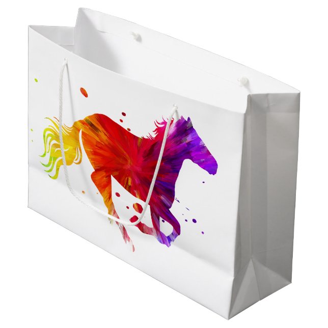 Grand Sac Cadeau Cheval coloré (Devant Angle)