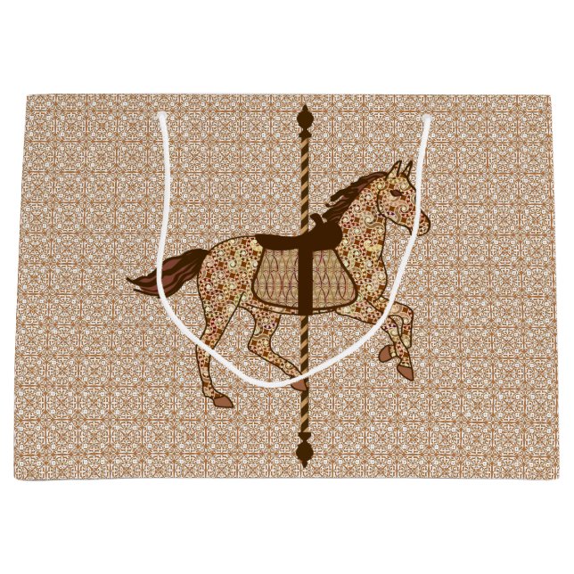 Grand Sac Cadeau Cheval de carrousel - Chocolat Brown et Tan (Devant)