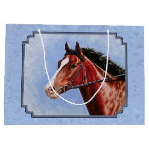 Grand Sac Cadeau Cheval Thoroughbred Hippocampe bleu