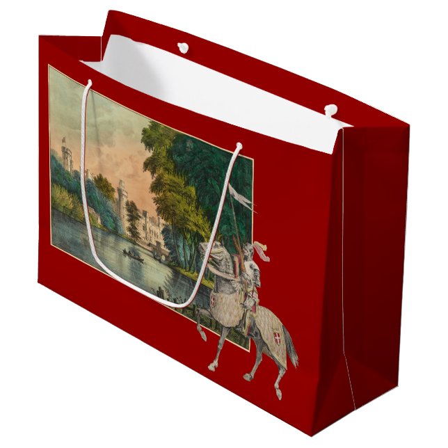 Grand Sac Cadeau Chevalier et cheval dans le château d'armure (Devant Angle)