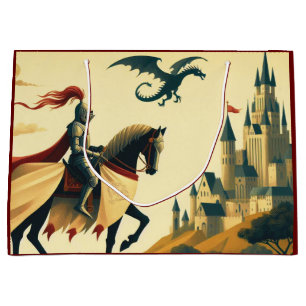 Grand Sac Cadeau Chevalier médiéval/dragon/château fantastique