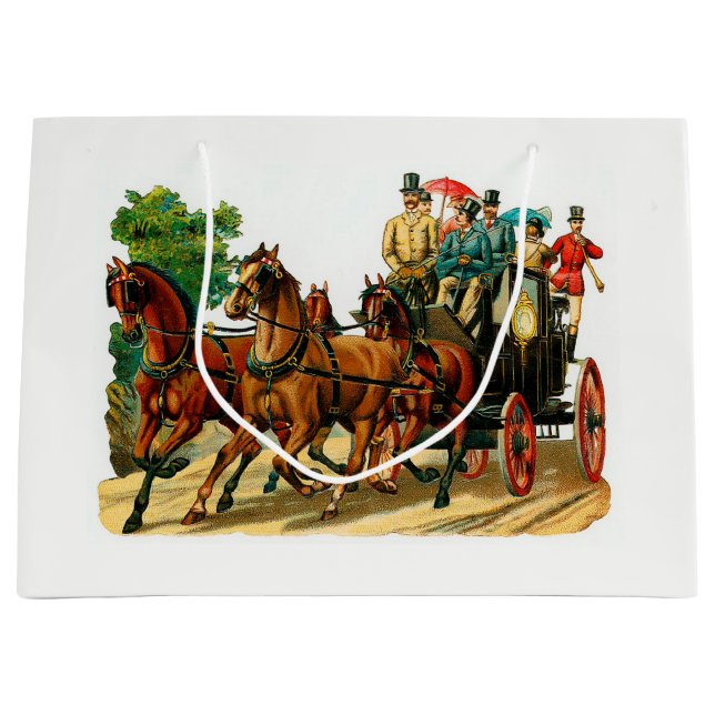 Grand Sac Cadeau Chevaux et chariot (Devant)