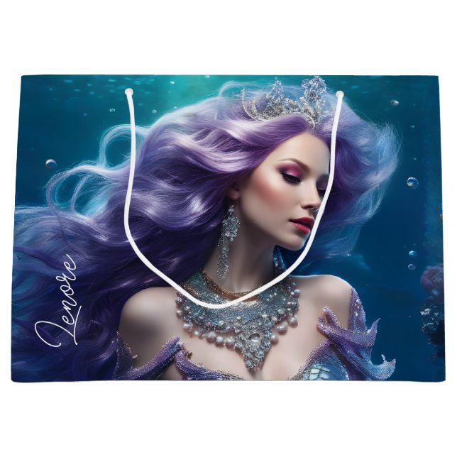 Grand Sac Cadeau Cheveux mauve de sirène (Devant)