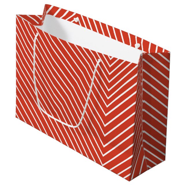 Grand Sac Cadeau Chevron orange et blanc (Devant Angle)
