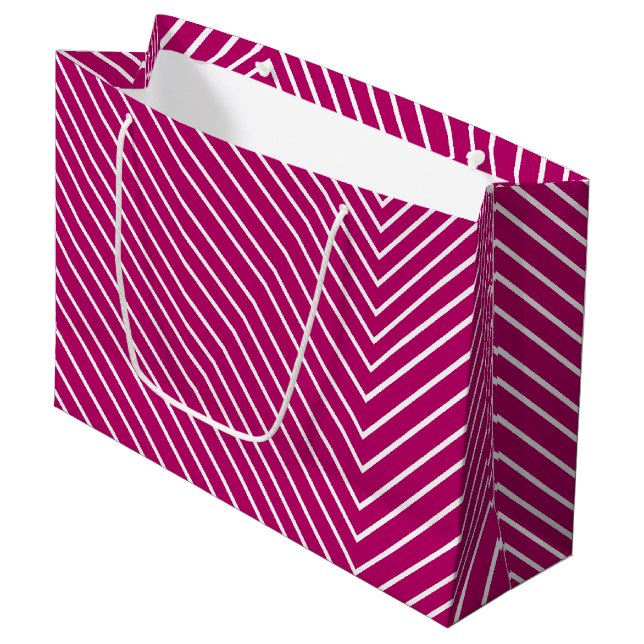 Grand Sac Cadeau Chevron rose chaud (Devant Angle)