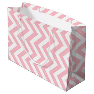 Grand Sac Cadeau Chevron vertical rose et blanc de grande taille