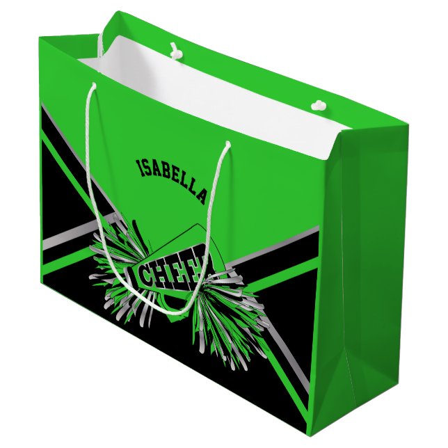 Grand Sac Cadeau Chevrons - Lime Vert, Noir, Argent - Grand (Devant Angle)
