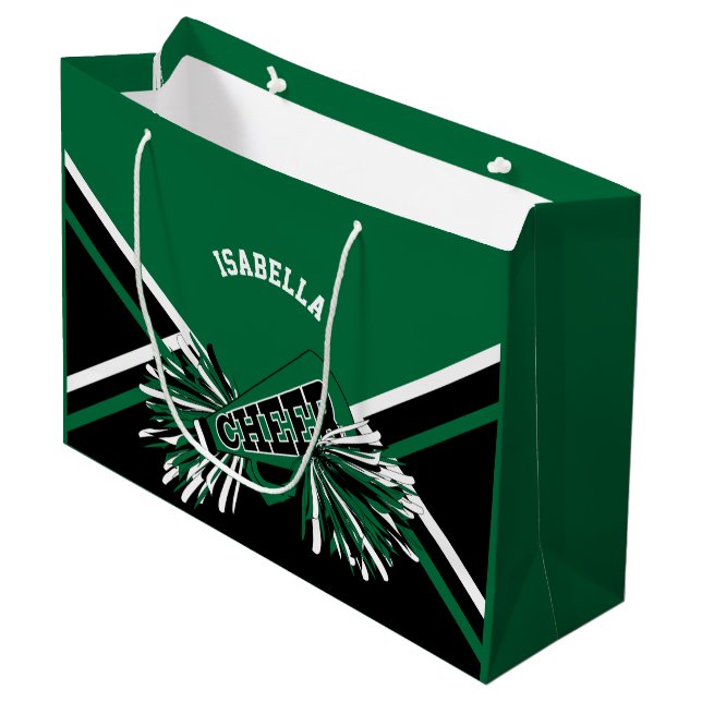 Grand Sac Cadeau Chevrons - Vert foncé, Noir, Blanc - Grand (Devant Angle)