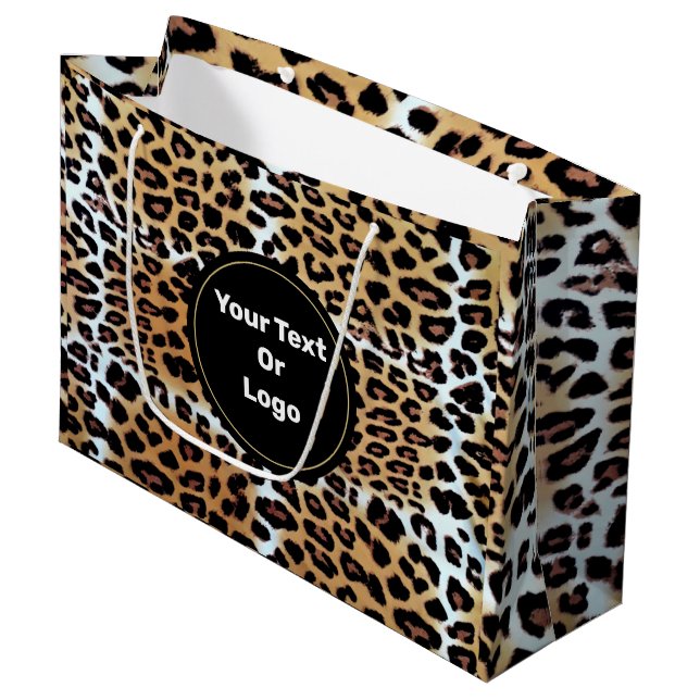 Grand Sac Cadeau Chic Elegant Poster de animal Leopard Personnalisé (Devant Angle)
