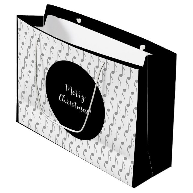 Grand Sac Cadeau Chic Houndstooth Notes musicales Joyeux Noël (Devant Angle)