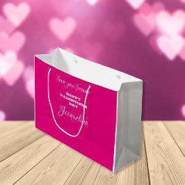 Grand Sac Cadeau Chic personnalisé Hot Pink Valentine's Day mignonn