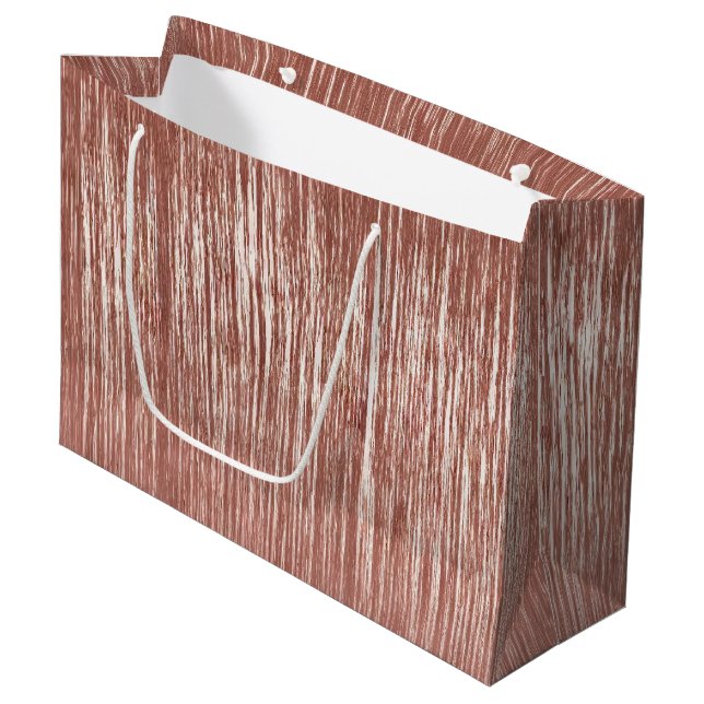 Grand Sac Cadeau Chic Rose Gold Glam Tinsel Stripes Noël (Devant Angle)