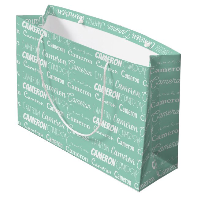 Grand Sac Cadeau Chic Seafoam Green Custom Name Collage Birthday (Dos Angle)