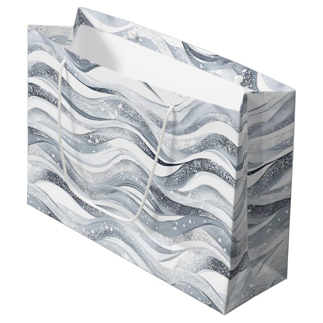 Grand Sac Cadeau Chic Silver Glam Abstrait anniversaire (Devant Angle)