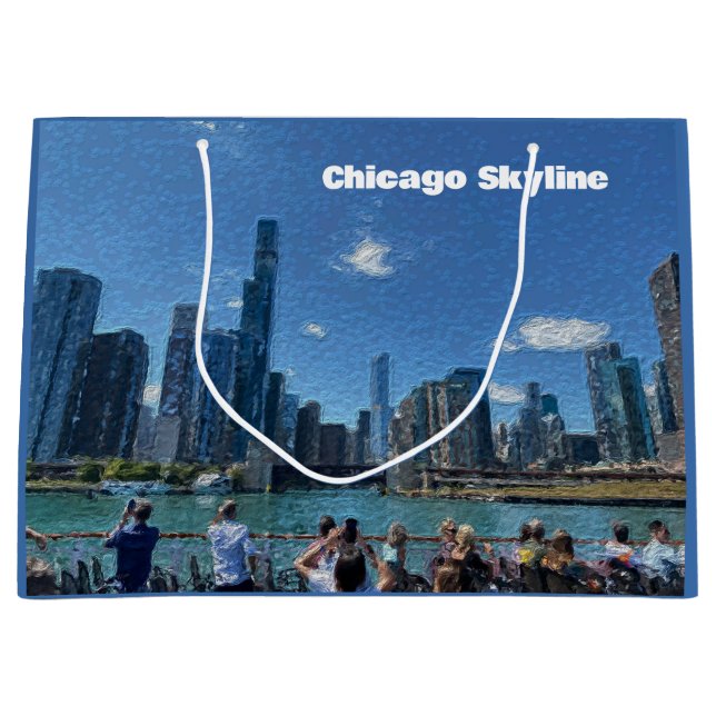 Grand Sac Cadeau Chicago, Illinois Abstrait Skyline (Devant)