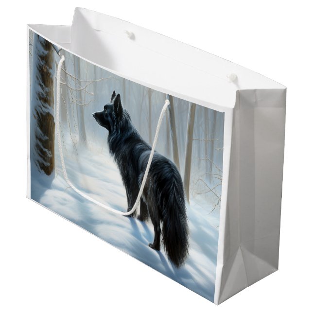 Grand Sac Cadeau Chien à neiger belge Noël (Devant Angle)