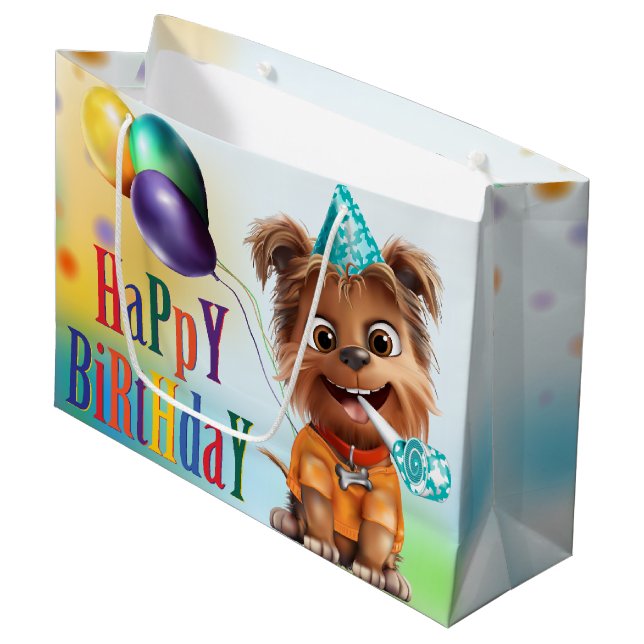 Grand Sac Cadeau Chien chiot fête d'anniversaire (Devant Angle)