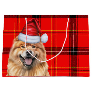 Grand Sac Cadeau Chien Chow Chow Chow Red Plaid