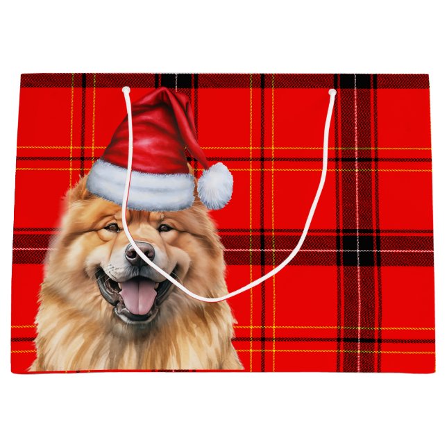 Grand Sac Cadeau Chien Chow Chow Chow Red Plaid (Devant)
