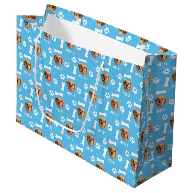 Grand Sac Cadeau Chien customisé animal de compagnie photo et nom b (Devant Angle)