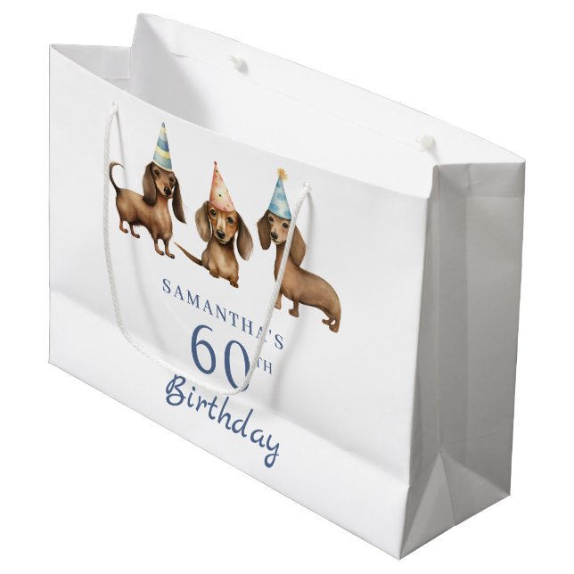 Grand Sac Cadeau Chien de Dachshund 60e anniversaire (Devant Angle)