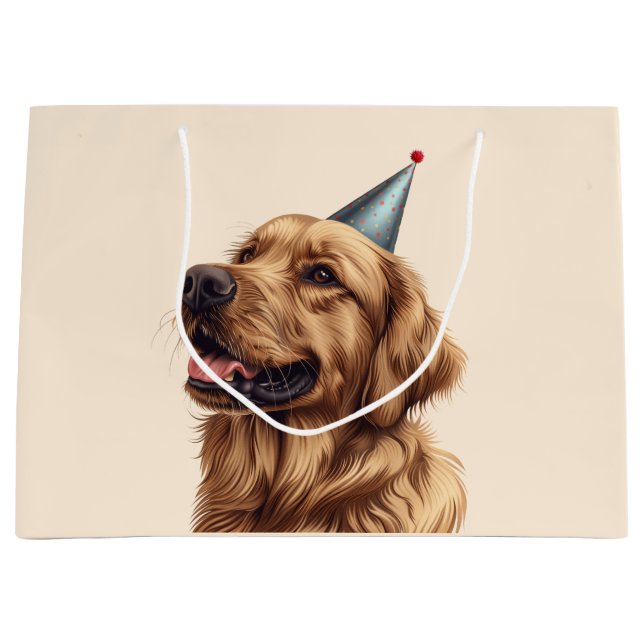Grand Sac Cadeau Chien d'or de l'épreuve d'anniversaire (Devant)