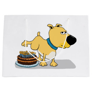 Grand Sac Cadeau Chien drôle faisant pipi sur le gâteau