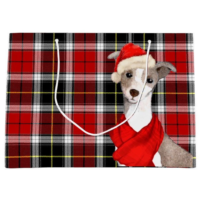Grand Sac Cadeau Chien gris italien et Noël rouge (Devant)