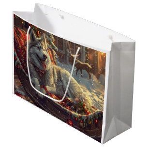 Grand Sac Cadeau Chien Laponien Finnois Noël Fête