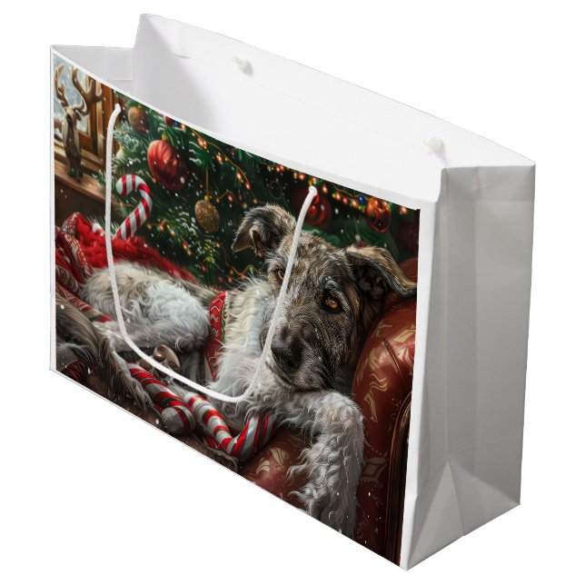 Grand Sac Cadeau Chien Louveteau Noël Festif (Devant Angle)