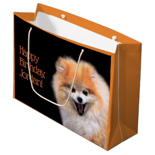 Grand Sac Cadeau Chien Poméranien mignon riant