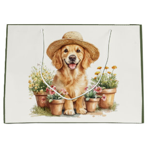 Grand Sac Cadeau Chien Retriever Doré Jardinage Pots de Fleurs