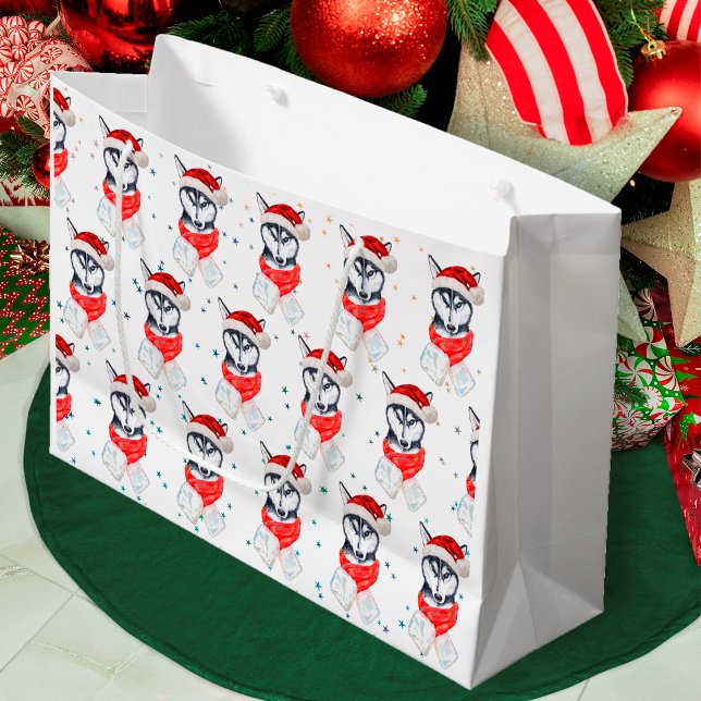 Grand Sac Cadeau Chien sibérien Husky race Étoiles de Noël (Créateur téléchargé)