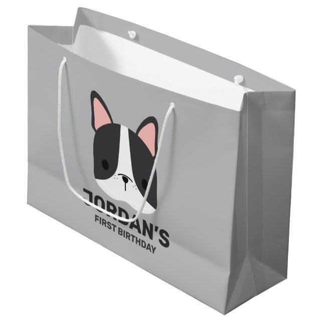Grand Sac Cadeau Chien-taureau français mignon avec nom personnalis (Devant Angle)