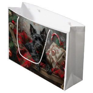 Grand Sac Cadeau Chien Terrier Écossais Noël Fêtard